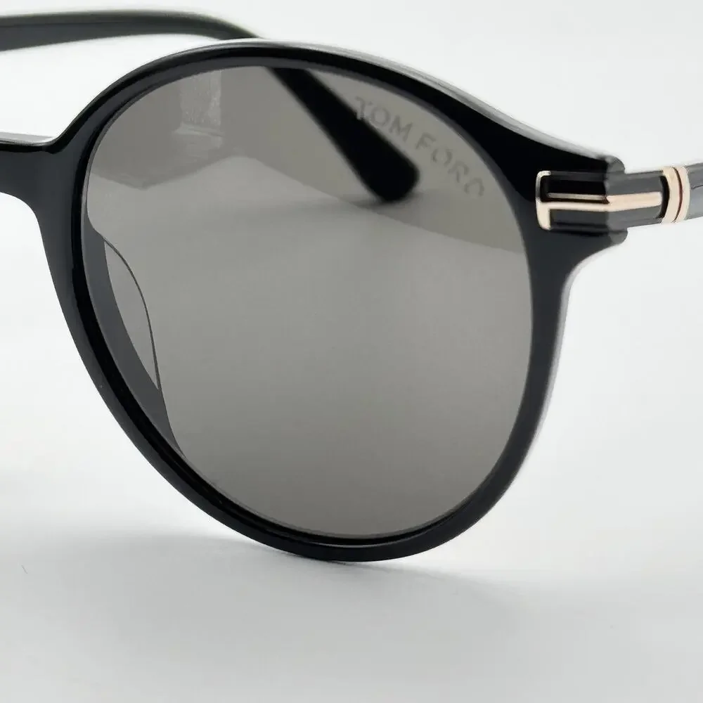 Tom Ford Sunglasses Araki TF1184 01A Black Round Frame Gray Lenses 52-20-140 New